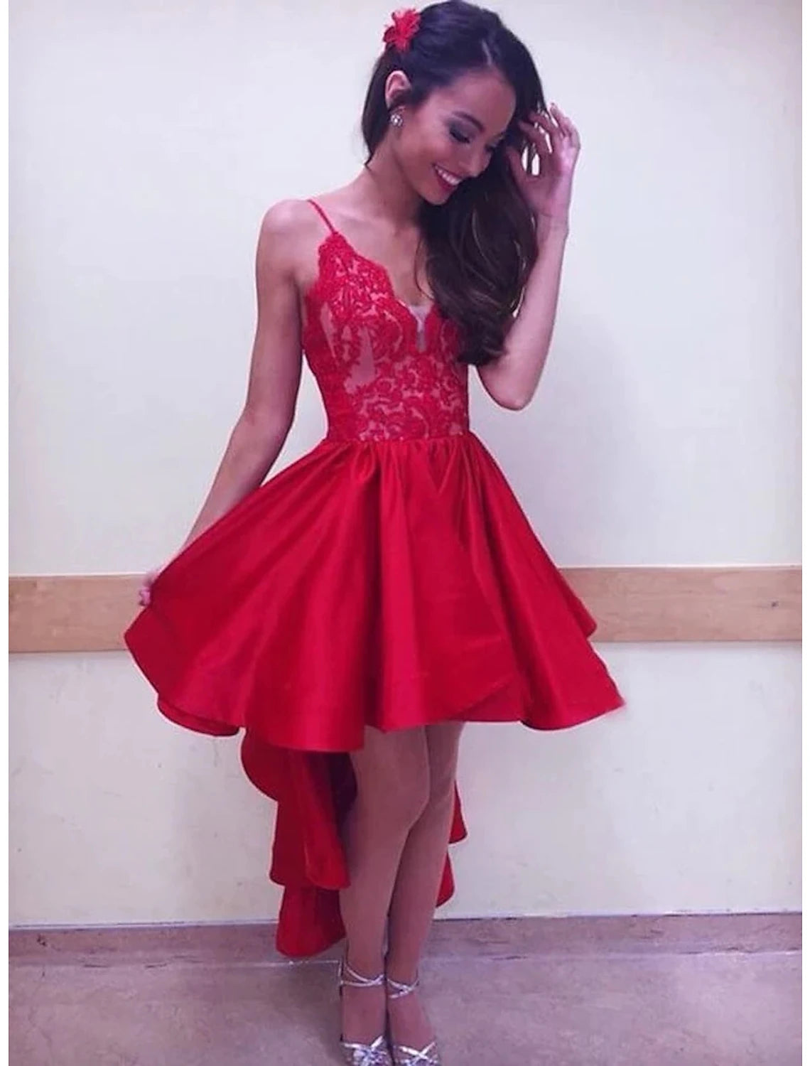 Wholesale  A-Line Prom Dresses Party Dress Homecoming Birthday Asymmetrical Sleeveless V Neck Satin with Pleats